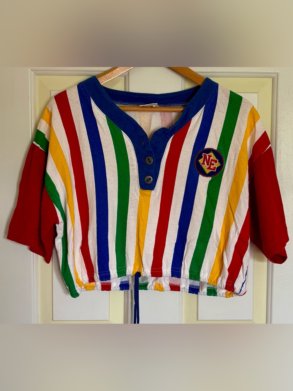 Vintage 1980s Striped Drawstring Crop Top